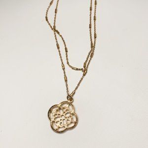 NEW Gold double chain floral pendant necklace adjustable length